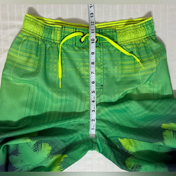 Nike Swim Trunks Board Shorts Mens L/XL Green Blue Palm Trees Plaid 11” - Picture 7 of 13